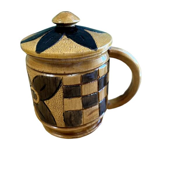 Wood CUP MUG handmade with lid flaw has small crack see pictures - Picture 1 of 8